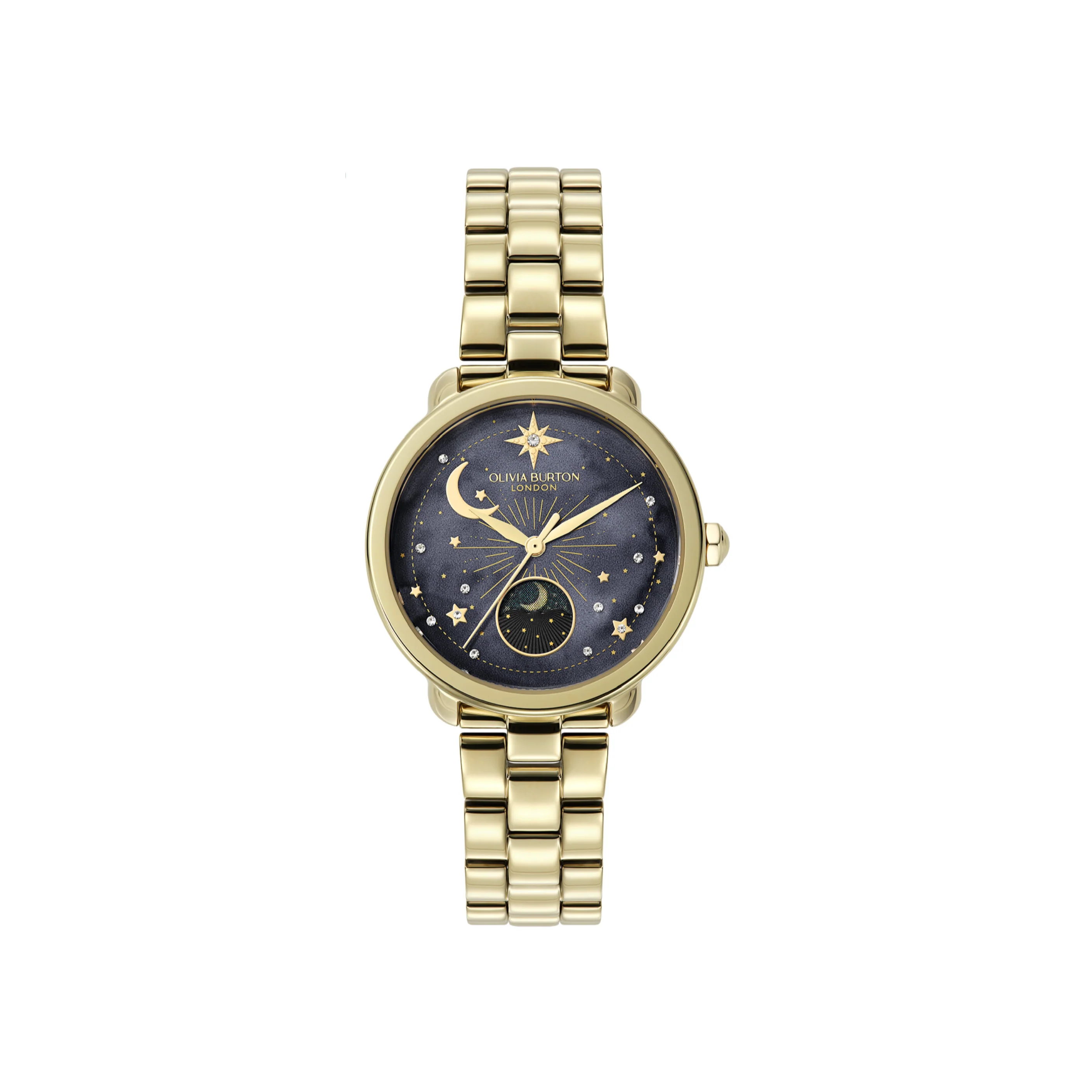 Olivia Burton Celestial 34mm Moon Phase Black & Gold Bracelet Watch 24000298