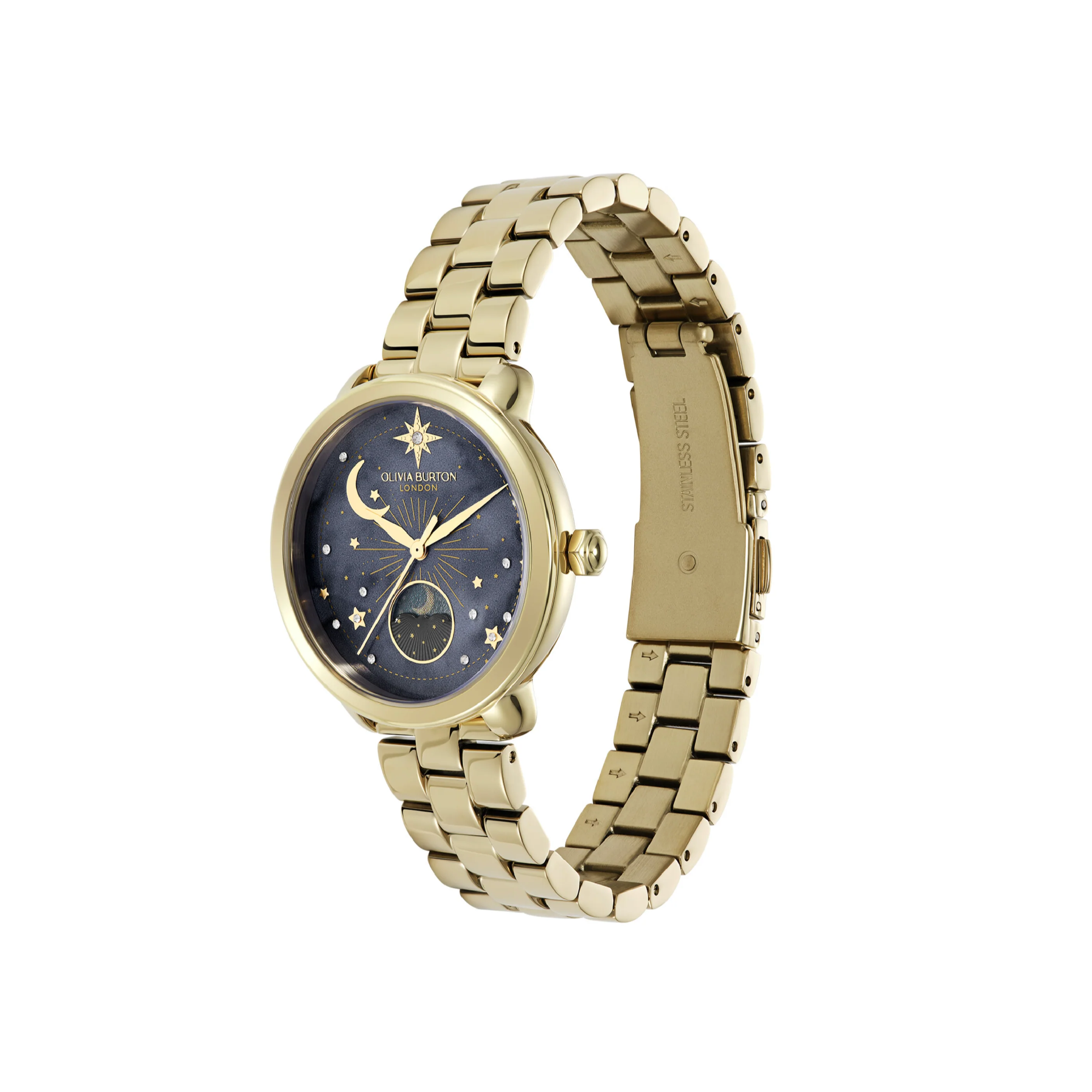 Olivia Burton Celestial 34mm Moon Phase Black & Gold Bracelet Watch 24000298 - Image 2