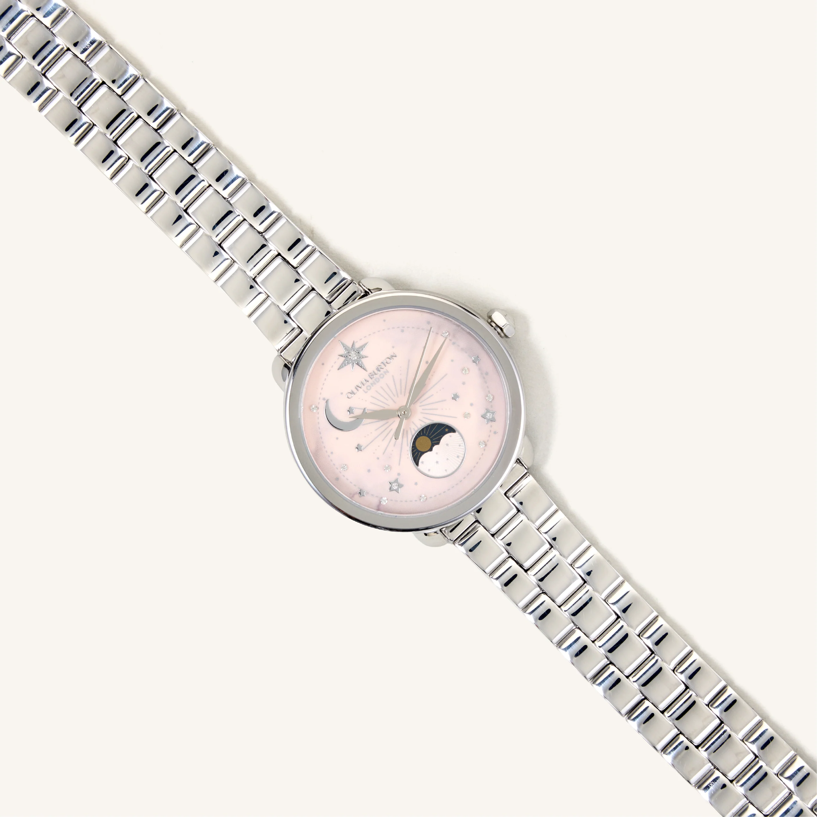 Olivia Burton Watch Celestial 34mm Moon Phase Pink & Silver Bracelet 24000297 - Image 2