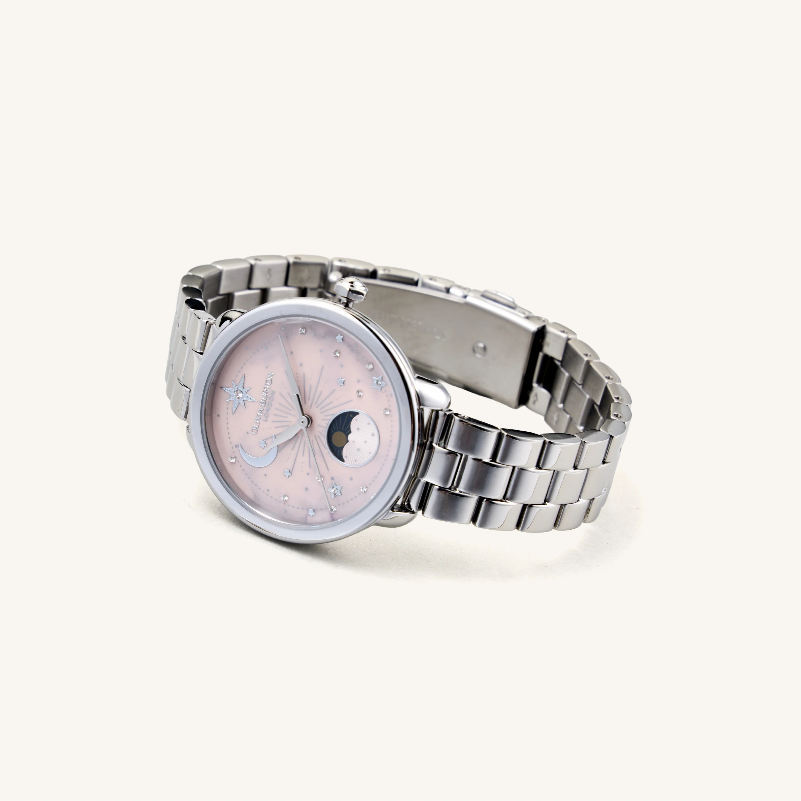 Olivia Burton Watch Celestial 34mm Moon Phase Pink & Silver Bracelet 24000297 - Image 3