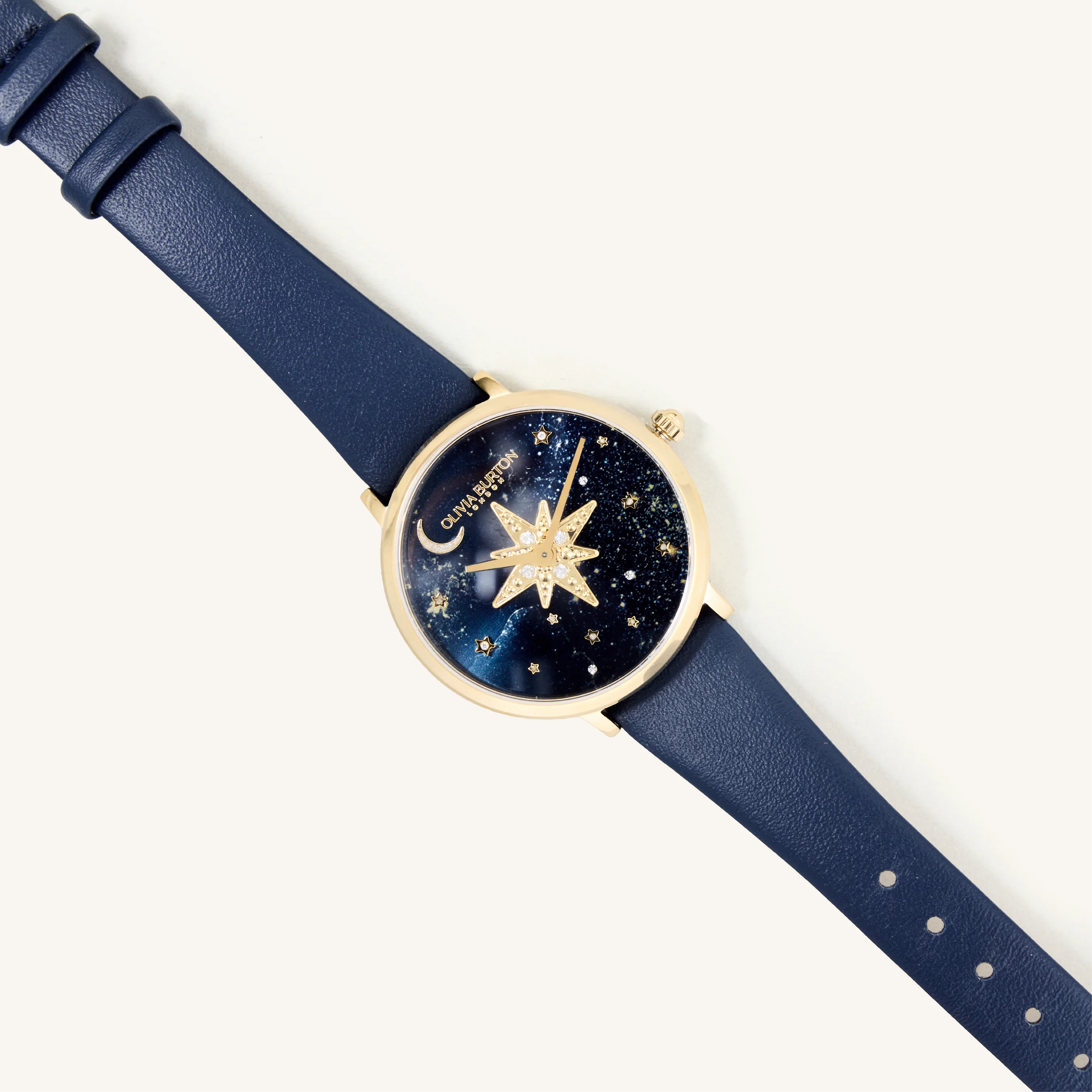 Olivia Burton Watch Celestial 35mm Nova Slim Gold & Sapphire Blue Leather Strap 24000081 - Image 2