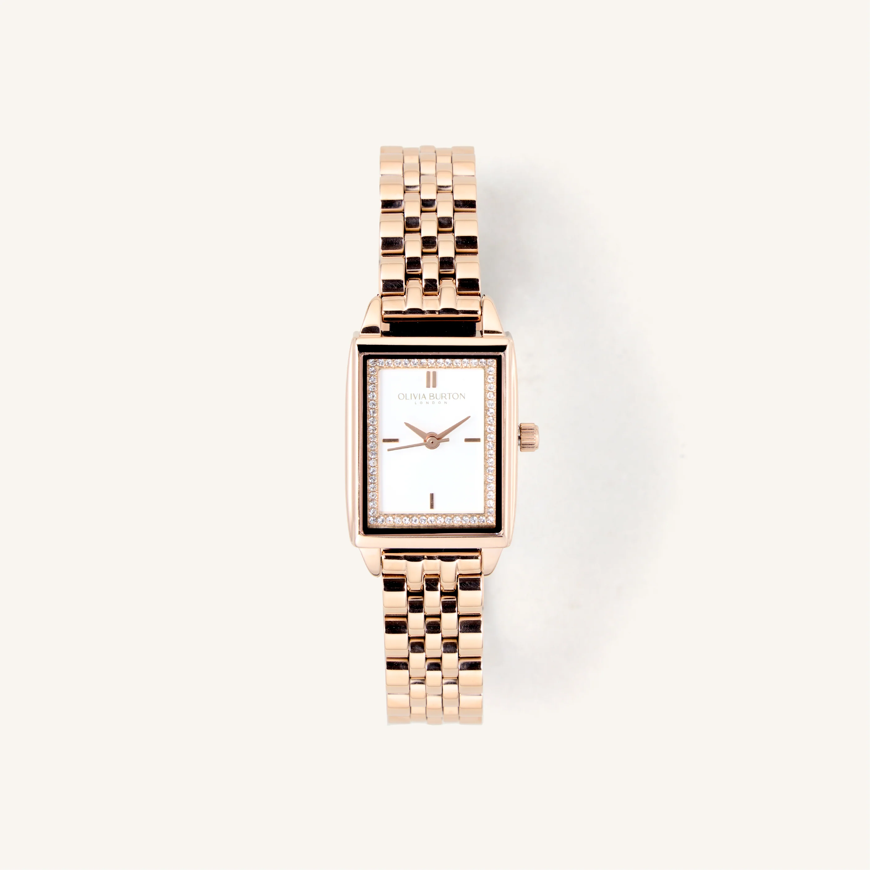 Olivia Burton Watch Classic 21mm Rectangle White & Carnation Gold Bracelet 24000014