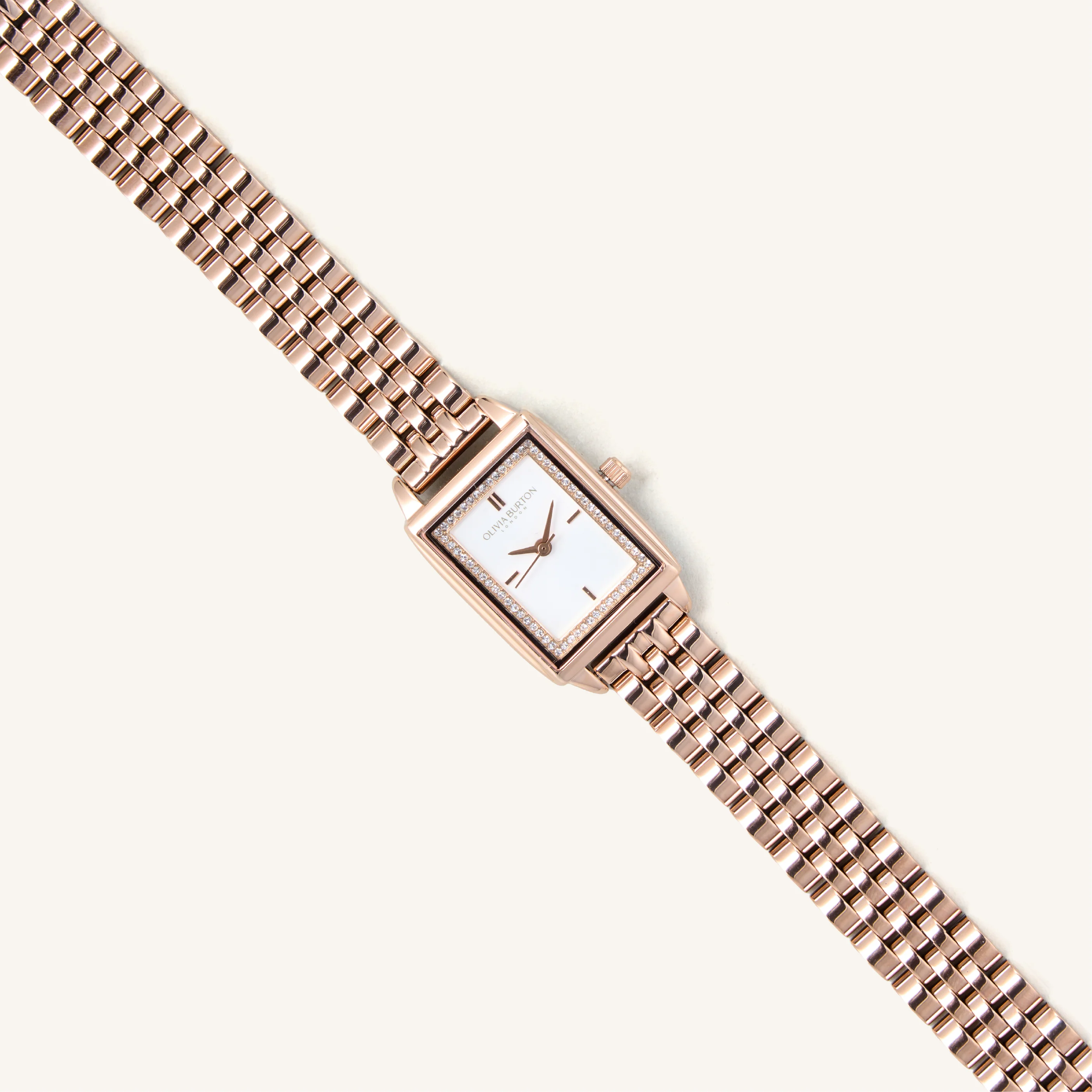 Olivia Burton Watch Classic 21mm Rectangle White & Carnation Gold Bracelet 24000014 - Image 2