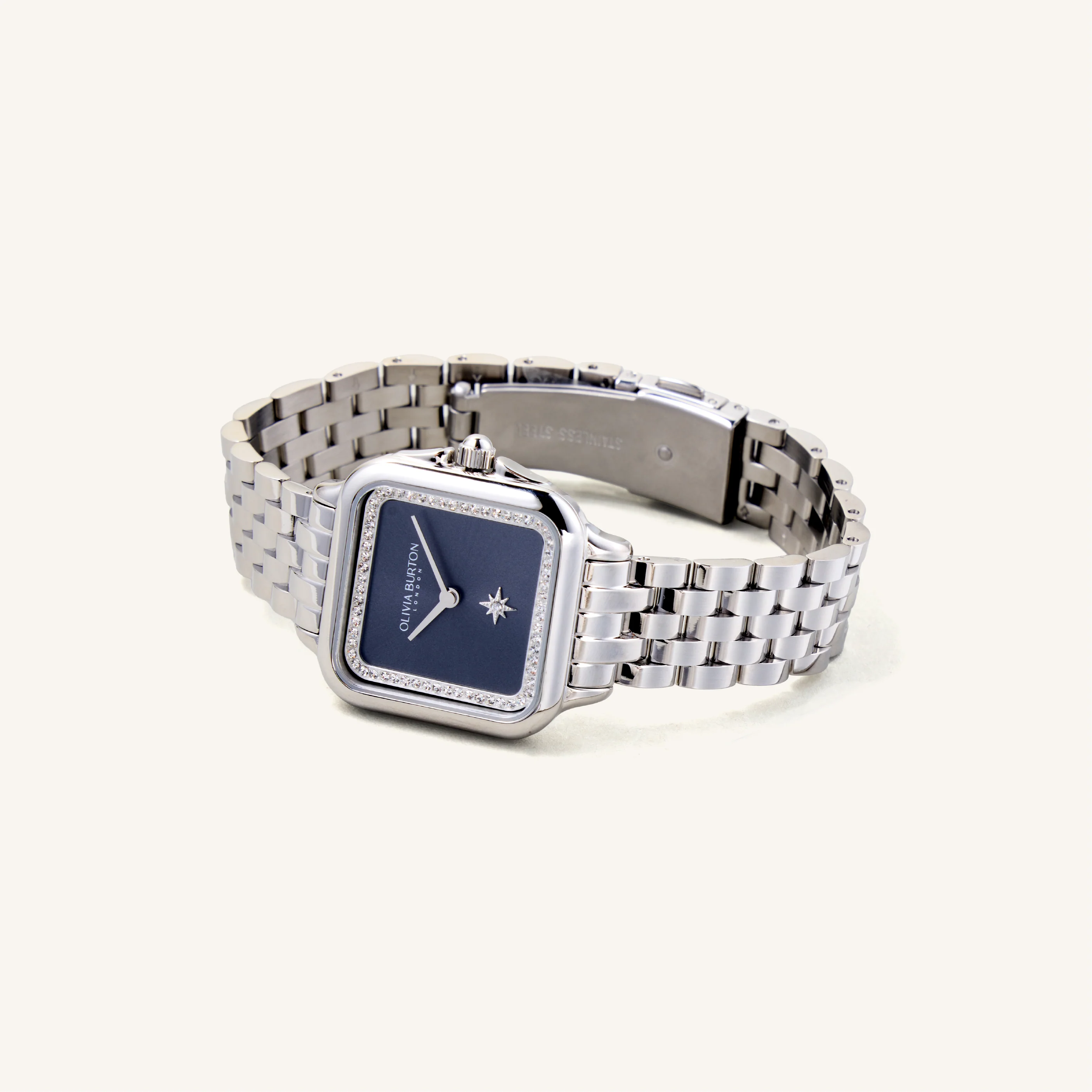 Olivia Burton Watch Classic 28mm Grosvenor Blue & Silver Bracelet 24000083 - Image 3